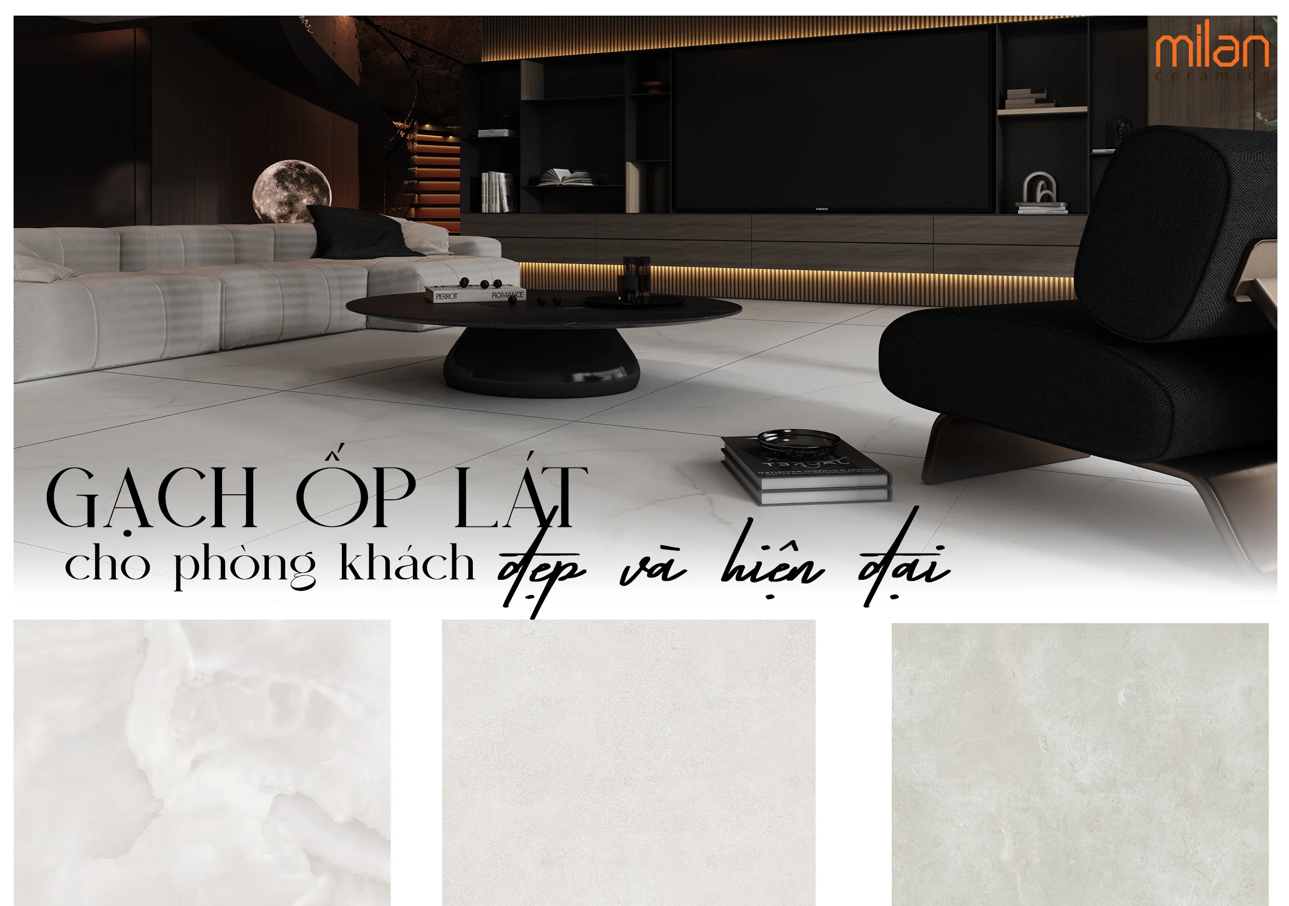 gạch lát nền phòng khách, gạch ốp tường phòng khách, gạch vân đá, gạch giả gỗ phòng khách
